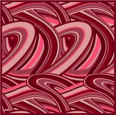 Kırmızı Geometrik Desen %100 Twill İpek Eşarp 4311-06