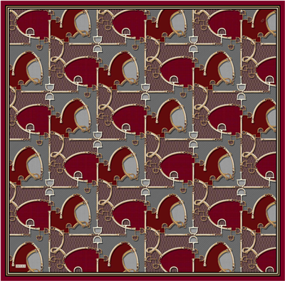 Kırmızı Geometrik Desen %100 Twill İpek Eşarp 4400-31