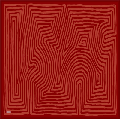 Kırmızı Geometrik Desen %100 Twill İpek Eşarp 4325-03