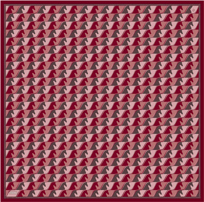Kırmızı Geometrik Desen %100 Twill İpek Eşarp 4406-33