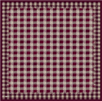 Kırmızı Geometrik Desen %100 Twill İpek Eşarp 4421-32