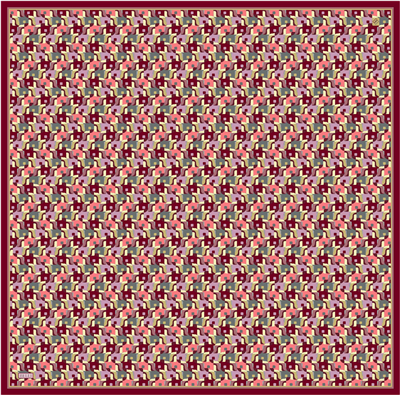 Kırmızı Geometrik Desen %100 Twill İpek Eşarp 4402-51
