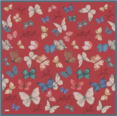 Kırmızı Obje Desen %100 Twill İpek Eşarp 4329-83