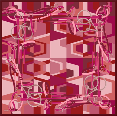 Kırmızı Obje Desen %100 Twill İpek Eşarp 4300-04