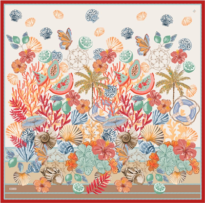 Kırmızı Obje Desen %100 Twill İpek Eşarp 4324-03