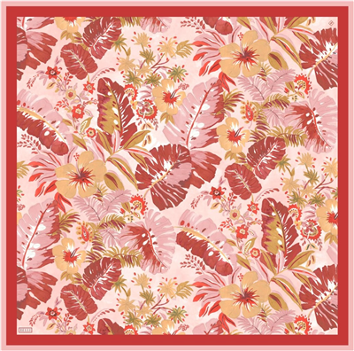 Kırmızı Pembe Çok Renkli Çiçek Desen %100 Twill İpek Eşarp 4323-52