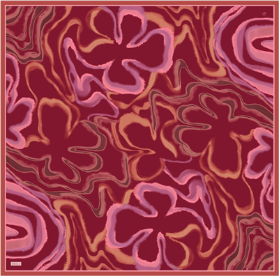 Kırmızı Soyut Desen %100 Twill İpek Eşarp 4301-33