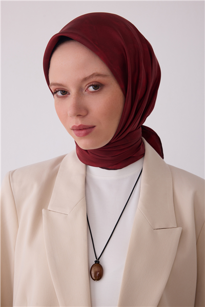 Kırmızı Soyut Desen %100 Twill İpek Eşarp 4428-36