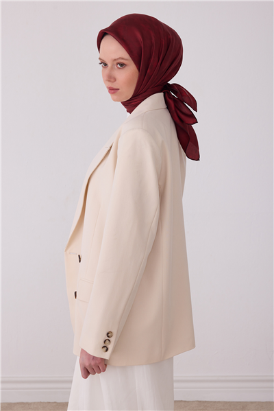 Kırmızı Soyut Desen %100 Twill İpek Eşarp 4428-36