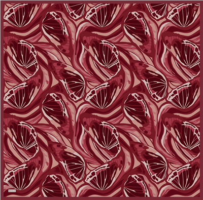 Kırmızı Soyut Desen %100 Twill İpek Eşarp 4417-57