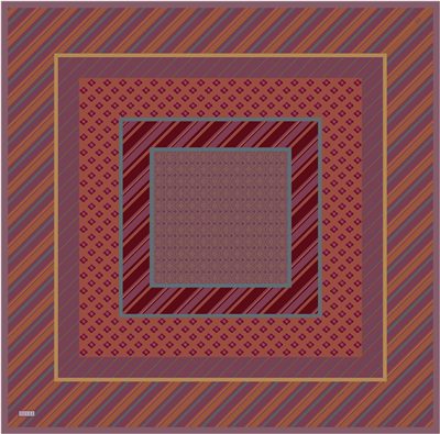 Kırmızı Turuncu Geometrik Desen %100 Twill İpek Eşarp 4423-81