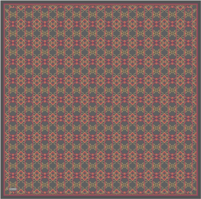 Koyu Gri Çok Renkli Klasik Desen %100 Twill İpek Eşarp 4328-05
