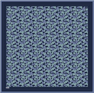 Lacivert Etnik Desen %100 Twill İpek Eşarp 4422-82