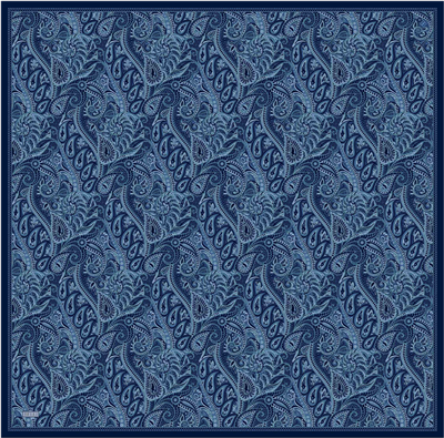 Lacivert Etnik Desen %100 Twill İpek Eşarp 4404-80