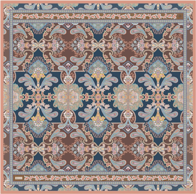 Lacivert Etnik Desen %100 Twill İpek Eşarp 4304-31