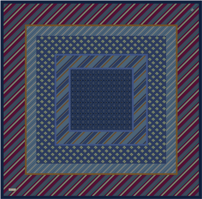 Lacivert Geometrik Desen %100 Twill İpek Eşarp 4423-80