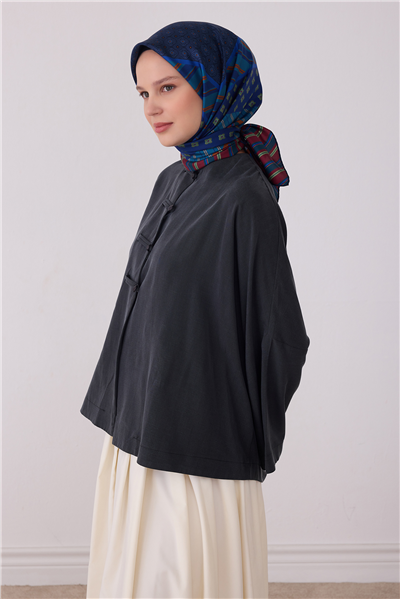 Lacivert Geometrik Desen %100 Twill İpek Eşarp 4423-80