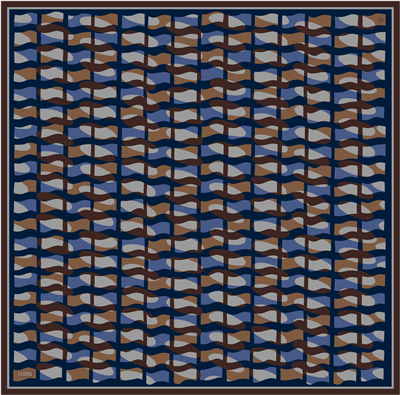 Lacivert Geometrik Desen %100 Twill İpek Eşarp 4420-07