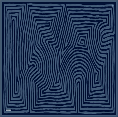 Lacivert Geometrik Desen %100 Twill İpek Eşarp 4325-52