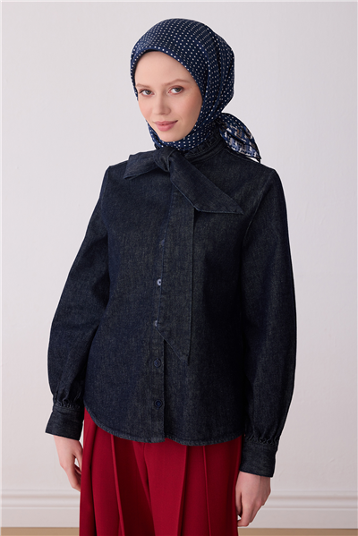 Lacivert Klasik Desen %100 Twill İpek Eşarp 4326-86