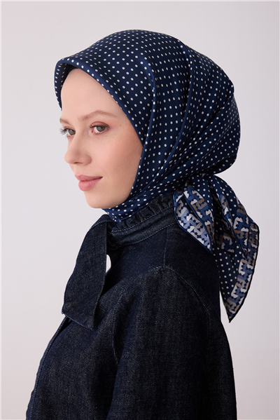 Lacivert Klasik Desen %100 Twill İpek Eşarp 4326-86