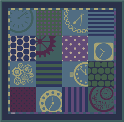 Lacivert Obje Desen %100 Twill İpek Eşarp 4409-80