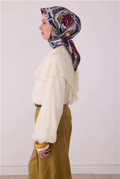 Lacivert Soyut Desen %100 Twill İpek Eşarp 4417-36