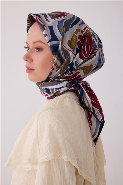 Lacivert Soyut Desen %100 Twill İpek Eşarp 4417-36