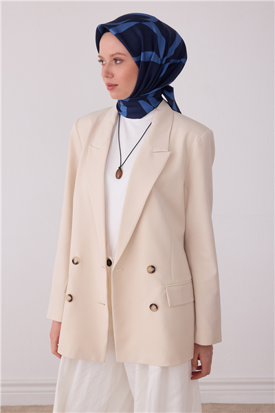 Lacivert Soyut Desen %100 Twill İpek Eşarp 4429-38