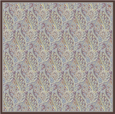 Lila Etnik Desen %100 Twill İpek Eşarp 4404-33
