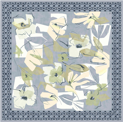Mavi Çiçek Deseni %100 Twill İpek Eşarp 4426-53
