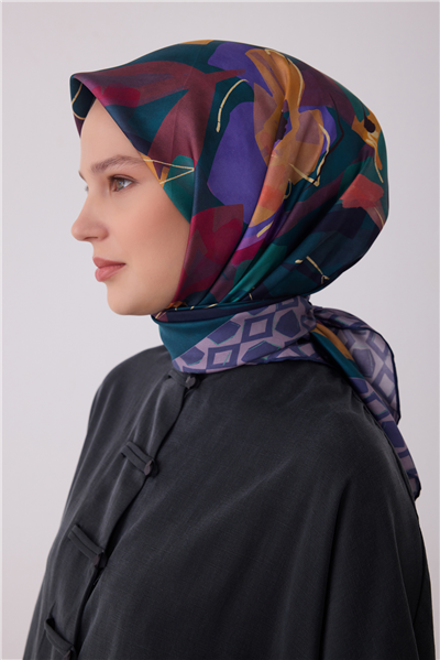Mavi Çiçek Deseni %100 Twill İpek Eşarp 4426-36