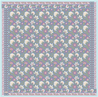 Mavi Çok Renkli Etnik Desen %100 Twill İpek Eşarp 4314-32