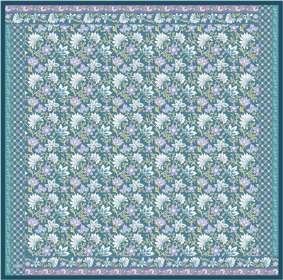 Mavi Etnik Desen %100 Twill İpek Eşarp 4314-52