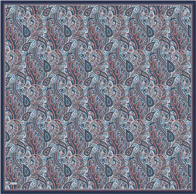 Mavi Etnik Desen %100 Twill İpek Eşarp 4404-35