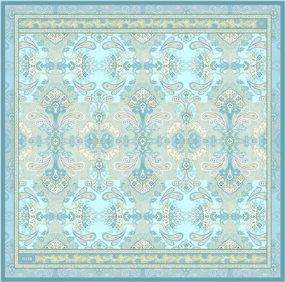 Mavi Etnik Desen %100 Twill İpek Eşarp 4304-52