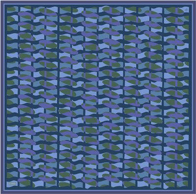 Mavi Geometrik Desen %100 Twill İpek Eşarp 4420-51