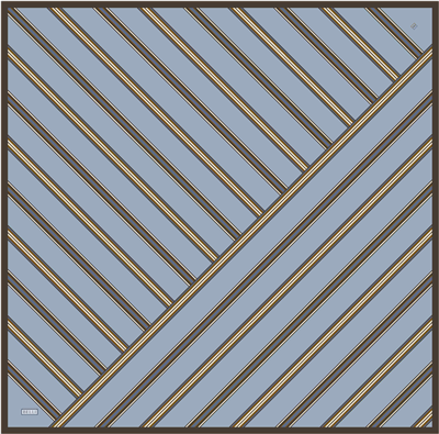 Mavi Geometrik Desen %100 Twill İpek Eşarp 4405-82