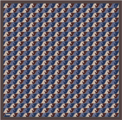 Mavi Geometrik Desen %100 Twill İpek Eşarp 4406-34