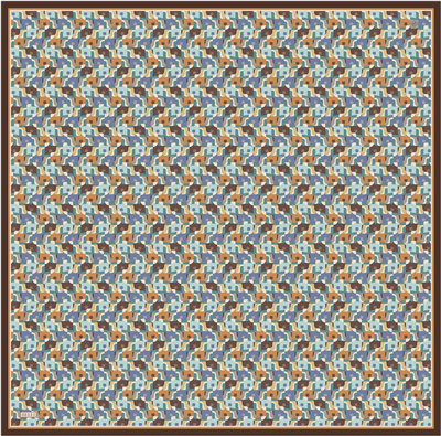 Mavi Geometrik Desen %100 Twill İpek Eşarp 4402-31