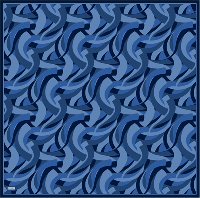 Mavi Geometrik Desen %100 Twill İpek Eşarp 4327-84