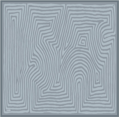 Mavi Gri Geometrik Desen %100 Twill İpek Eşarp 4325-02