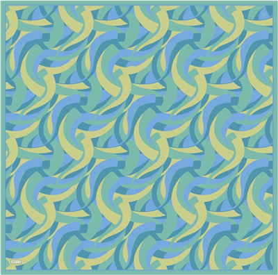 Mavi Yeşil Çok Renkli Geometrik Desen %100 Twill İpek Eşarp 4327-82