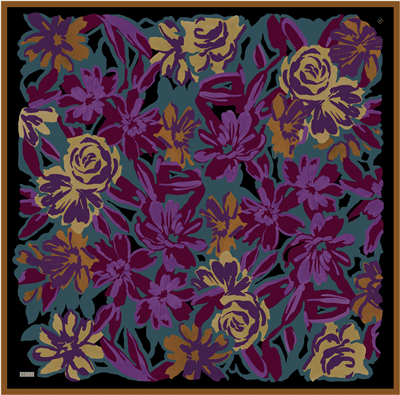 Mor Çiçek Deseni %100 Twill İpek Eşarp 4416-07