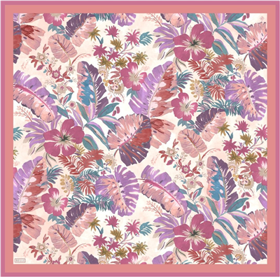 Mor Çok Renkli Çiçek Desen %100 Twill İpek Eşarp 4323-82