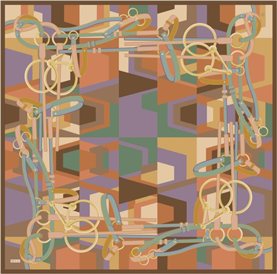 Mor Çok Renkli Obje Desen %100 Twill İpek Eşarp 4300-82