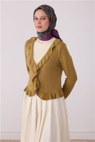 Mor Etnik Desen %100 Twill İpek Eşarp 4422-03