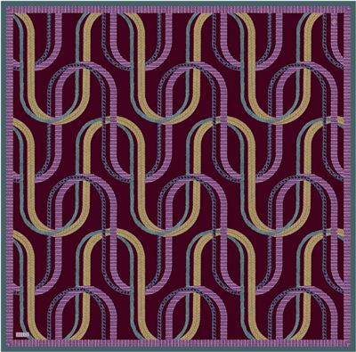 Mürdüm Geometrik Desen %100 Twill İpek Eşarp 4424-83