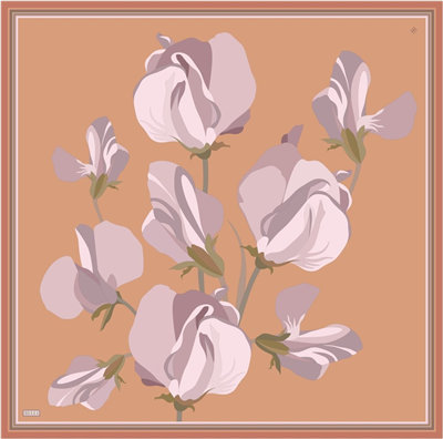 Oranj Çiçek Desen %100 Twill İpek Eşarp 4303-33