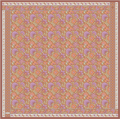Oranj Etnik Desen %100 Twill İpek Eşarp 4314-31